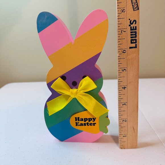Striped Peep Easter bunny block decoration HAPPY EASTER spring Easter decoration - Picture 3 of 11
